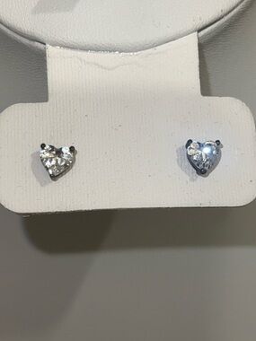 Sterling Silver Heart-Shaped Clear Crystal Stud Earrings - Women Jewelry